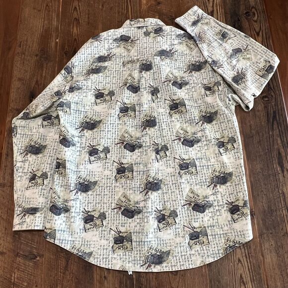 Woolrich Rugged Outdoor Shirt Long Sleeve Fishing Print Lake Vintage USA Large - Picture 7 of 10